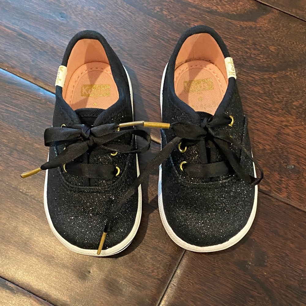 Kate Spade Glittery Black Kids Sneakers with Gold Tips